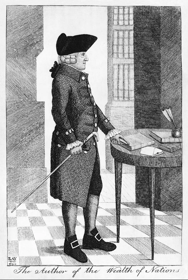 Adam Smith, 'the author of the Wealth of Nations', in an engraving by John Kay, 1790.
