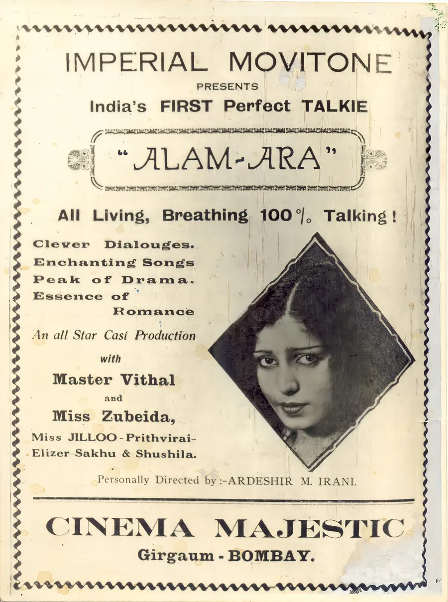 An advertisement for Alam Ara at the Majestic Cinema in Bombay, March 1931.
