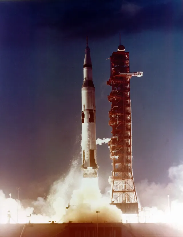 The first Saturn V lifts off with Apollo 4 from the Kennedy Space Center, 9 November 1967.