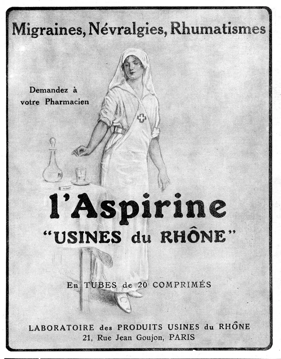 A French advertisement for Aspirine tablets from the Usines du Rhône, 1923.