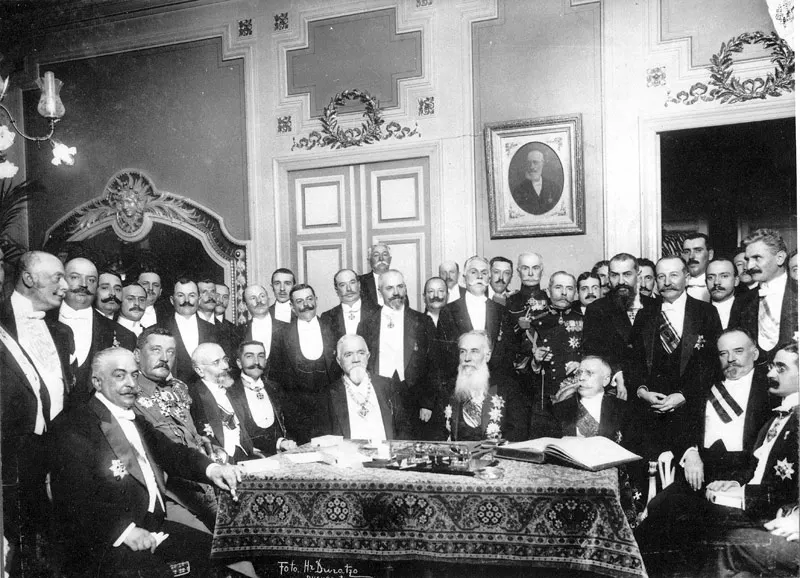 Delegates at the peace negotiations in Bucharest in 1913