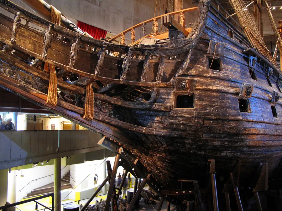 The bow of the Vasa, raised from Stockholm harbour in 1961 and now displayed in the Vasa Museum