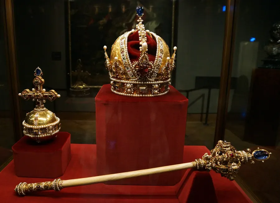 The imperial crown, orb and sceptre of Austria in the Imperial Treasury at the Hofburg in Vienna