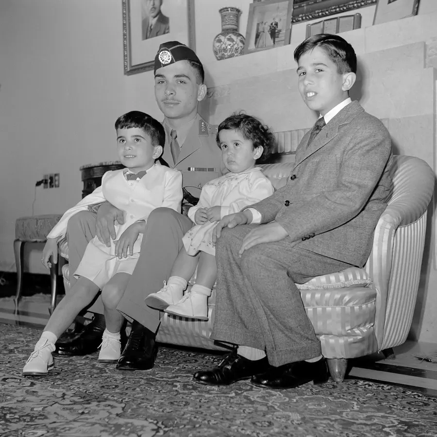 King Hussein of Jordan, in uniform, with his brothers and sister in 1953, the year he came of age and took up his powers