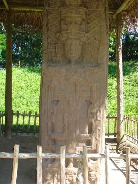 Stela C at Quiriguá in Guatemala, whose inscription records the Maya creation date