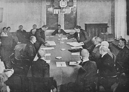 The signing of the peace treaty between Latvia and Soviet Russia in Riga in 1920