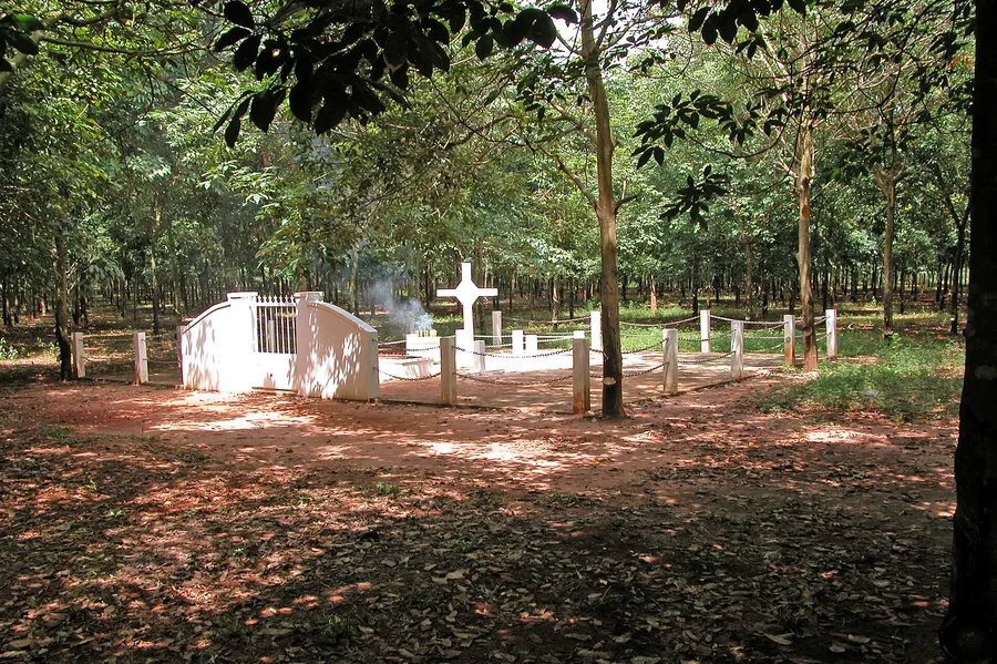 The memorial cross in the rubber plantation at Long Tan, Vietnam, where the battle was fought