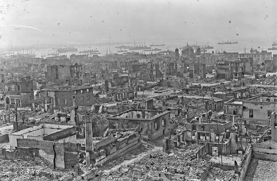Ruined streets of Thessaloniki after the fire of 1917