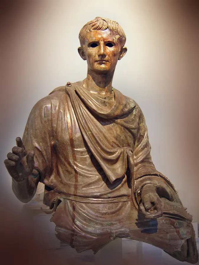Fragment of a bronze equestrian statue of Augustus, first century BC, in the National Archaeological Museum, Athens