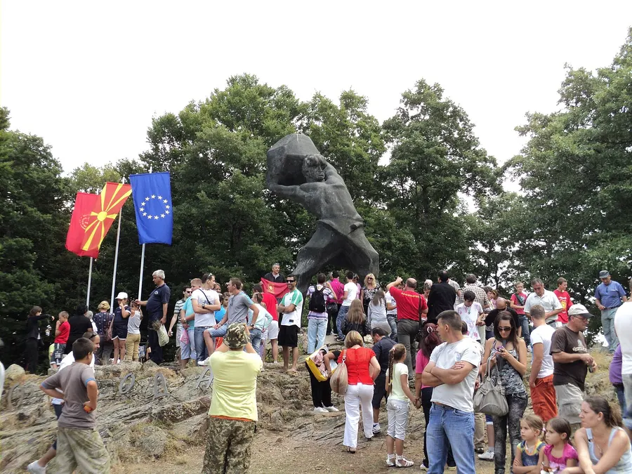 Crowds at the monument at Mečkin Kamen, near Kruševo, for the Ilinden commemorations in 2011