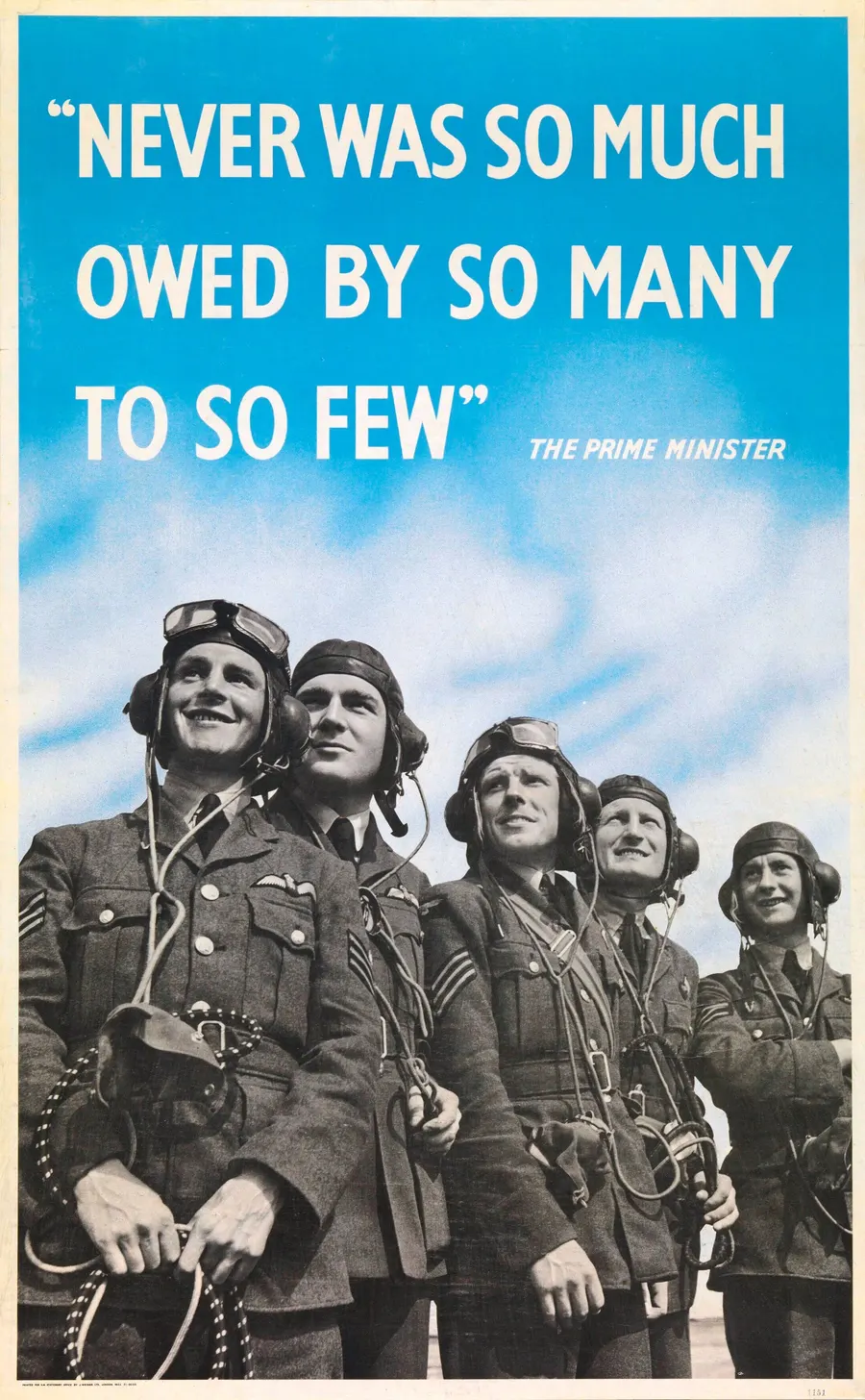 A wartime poster carrying Churchill's words about the RAF pilots of the Battle of Britain
