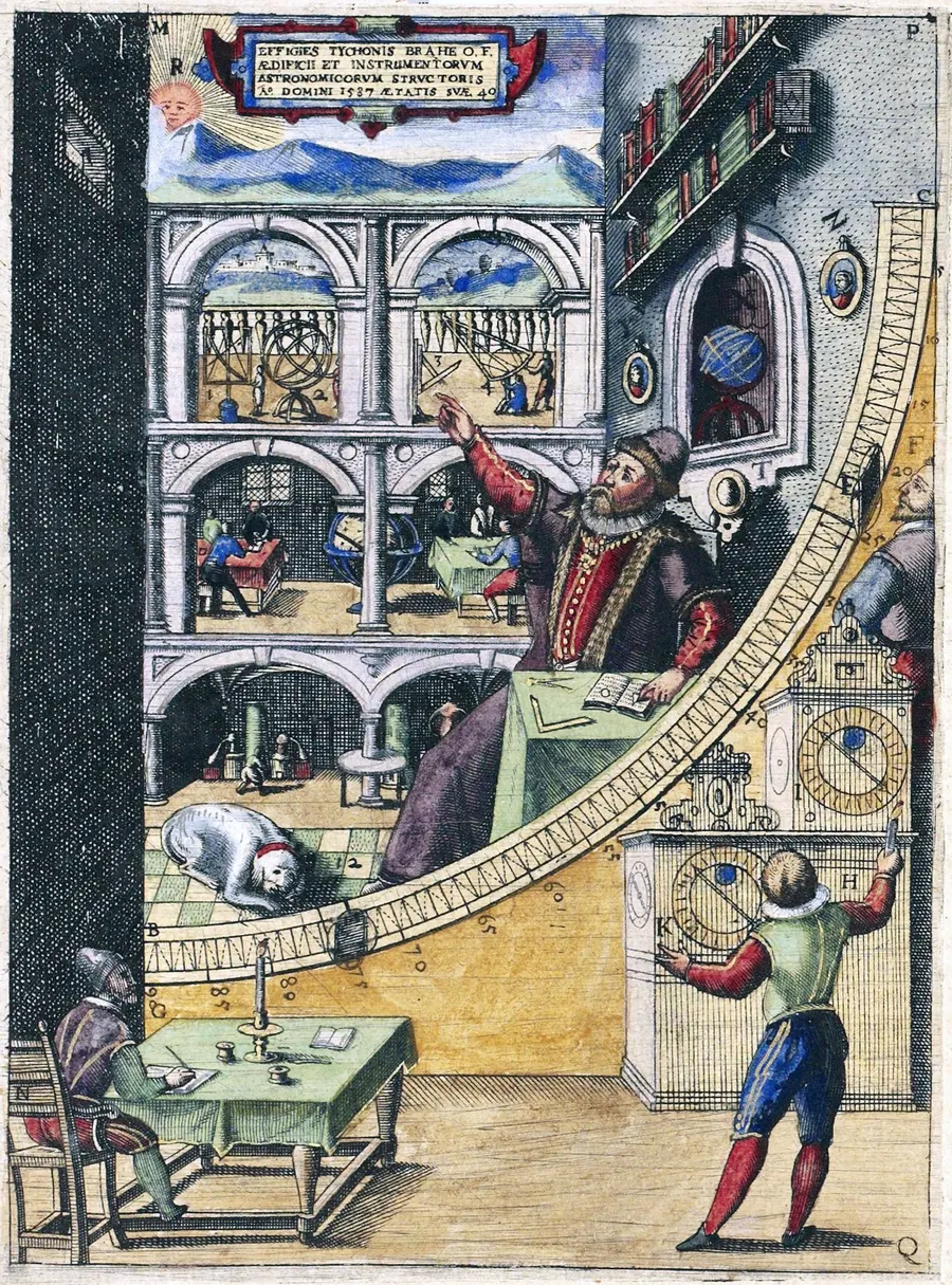 Tycho Brahe's great mural quadrant at his Uraniborg observatory, from his book on his instruments of 1598