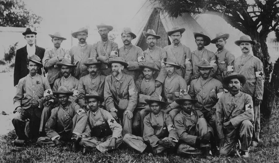 Gandhi with the Indian Ambulance Corps he organised in Natal during the South African War of 1899 to 1902