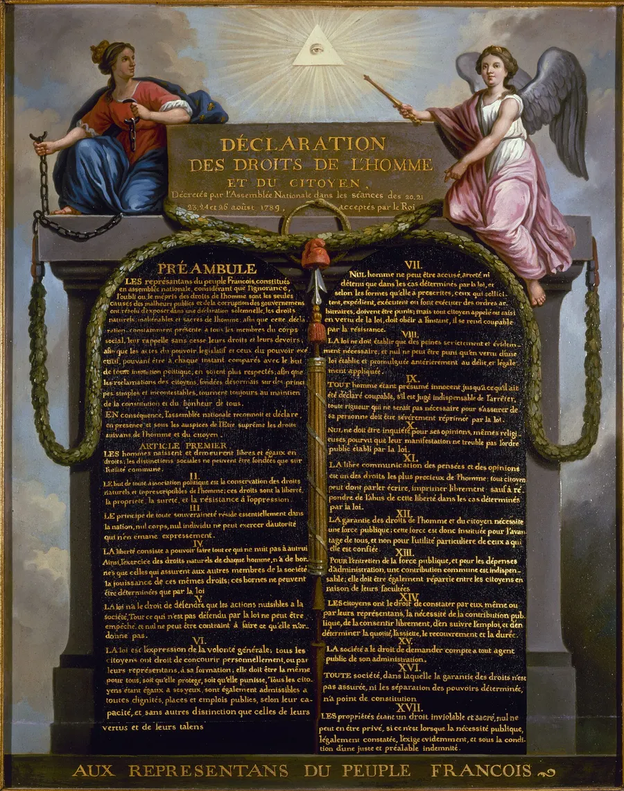 The Declaration of the Rights of Man and of the Citizen in a painting of 1789 attributed to Jean-Jacques-François Le Barbier