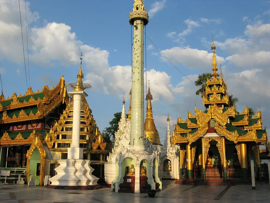 Gilded shrines on the platform of the Shwedagon Pagoda in Yangon (Rangoon), where Aung San Suu Kyi made her first public speech