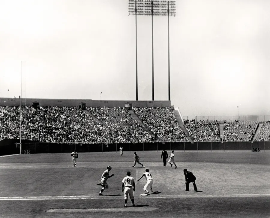 A baseball game at Candlestick Park, San Francisco, in 1965, the year before the Beatles' last concert there