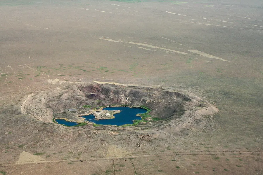 Craters and boreholes at the former Soviet nuclear test site of Semipalatinsk in Kazakhstan, photographed in 2008