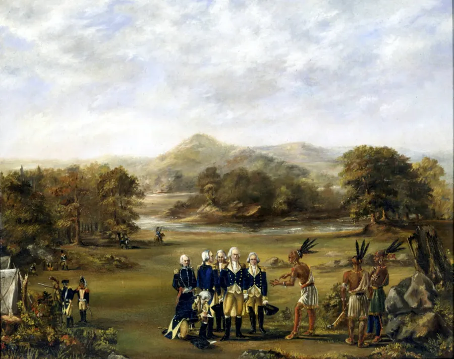 The Treaty of Greenville, painted by an unidentified artist around the time; the central figures are believed to be General Anthony Wayne and Little Turtle