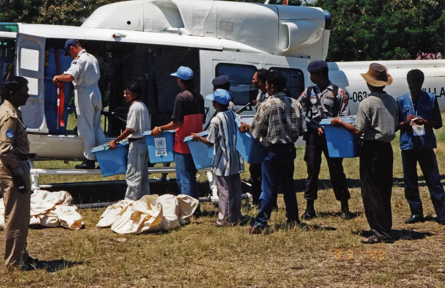 Ballot boxes from East Timor's 1999 independence referendum being transported for counting