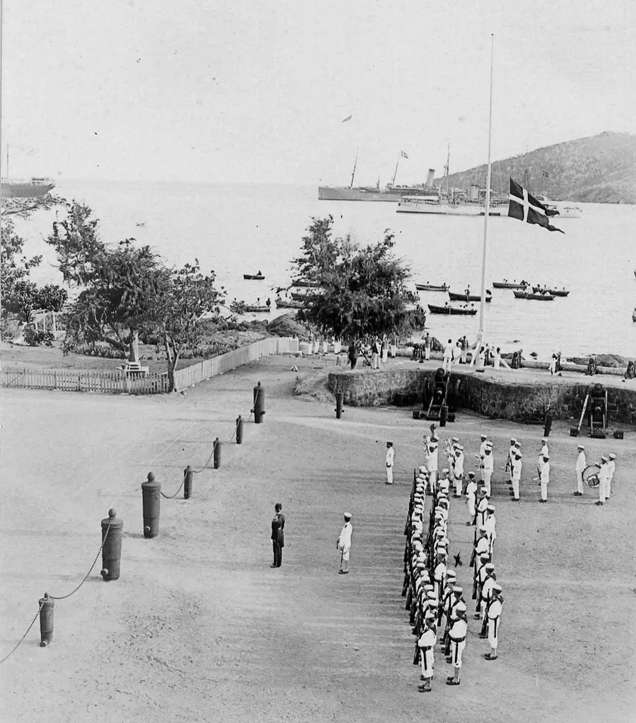The last Danish military parade on St Croix before the islands passed to the United States in 1917