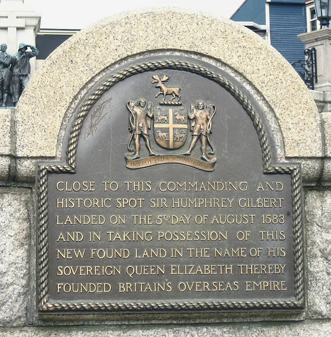 A plaque in St John's recalling Sir Humphrey Gilbert's landing on 5 August 1583
