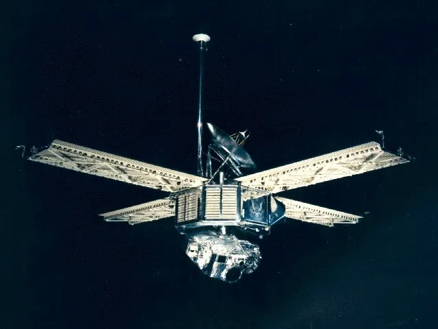 The twin spacecraft Mariner 6 and Mariner 7, in a NASA drawing