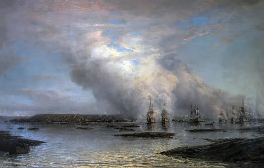 The Battle of Gangut, painted by the Russian marine artist Alexey Bogolyubov