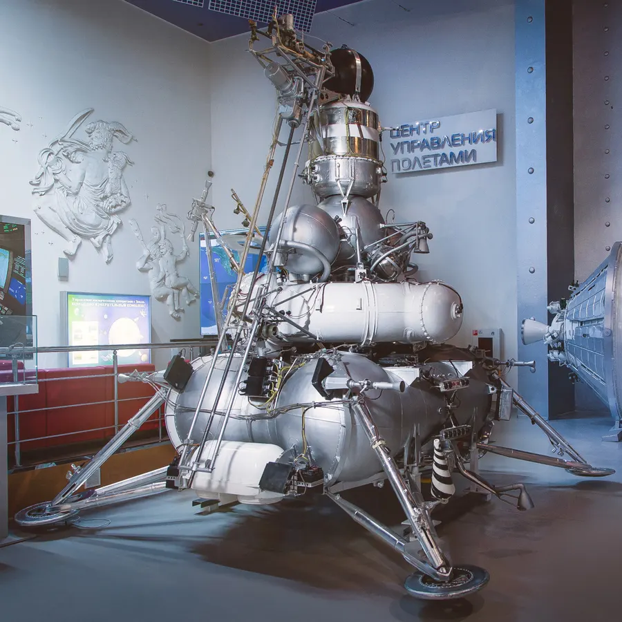 A Luna lander of the Luna 24 type on display at the Memorial Museum of Cosmonautics in Moscow