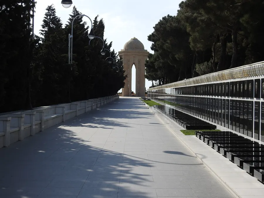 The Alley of Martyrs in Baku, where victims of Black January are buried, with its eternal-flame memorial.