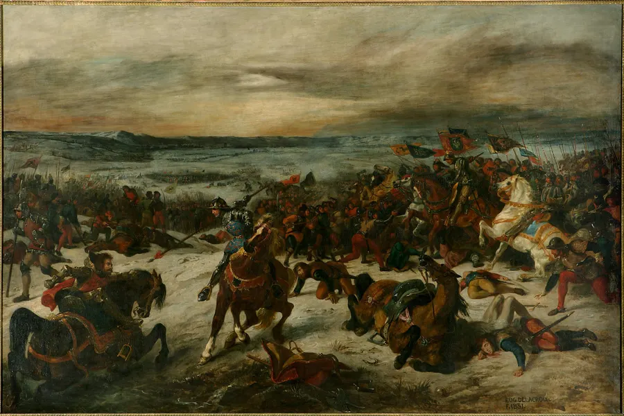 The Battle of Nancy and the death of Charles the Bold, painted by Eugène Delacroix in 1831.