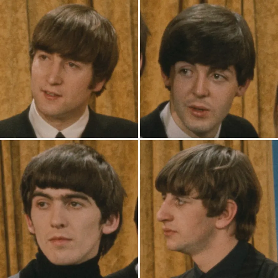 John Lennon, Paul McCartney, George Harrison and Ringo Starr around the time of their Ed Sullivan appearance, February 1964, photographed by Bernard Gotfryd.