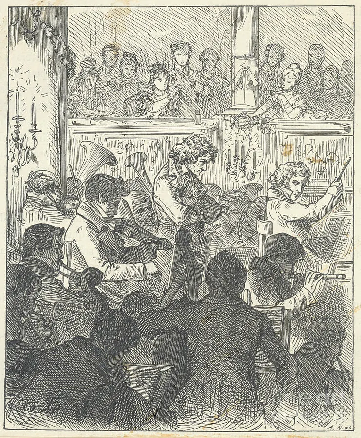 Carl Offterdinger's 1879 illustration of the first performance of the Ninth Symphony.