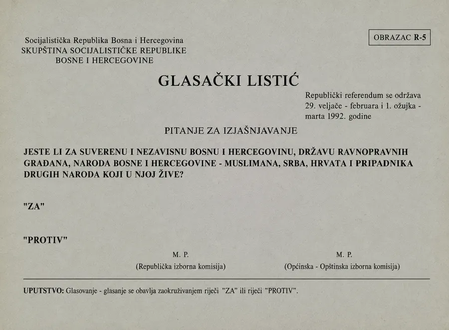 A ballot paper from the referendum of 29 February and 1 March 1992.