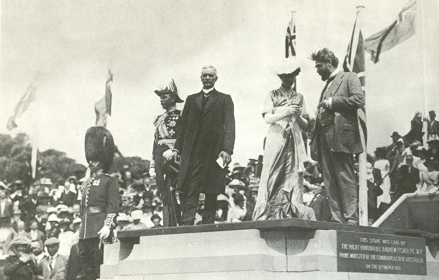 The ceremony naming Canberra, 12 March 1913, with Prime Minister Andrew Fisher at the centre.