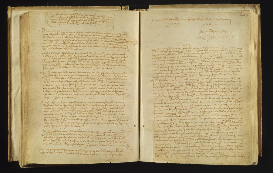 The register of the Capitulations of Santa Fe, kept in the Archive of the Crown of Aragon in Barcelona.