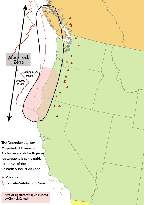 A US Geological Survey map of the Cascadia subduction zone, where the 1700 earthquake struck.