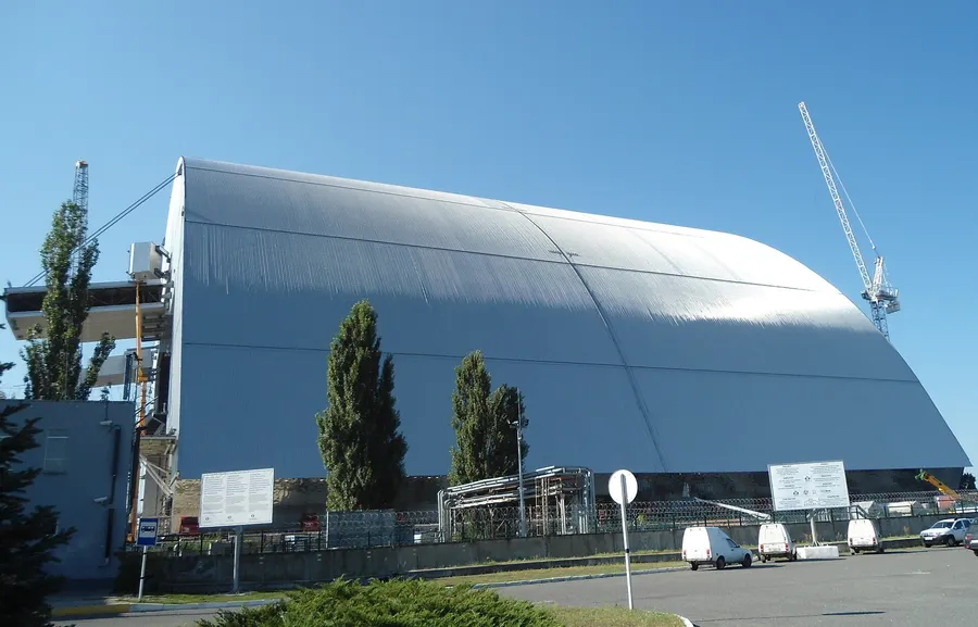 The New Safe Confinement arch built over the ruined Chernobyl reactor, photographed in August 2016.