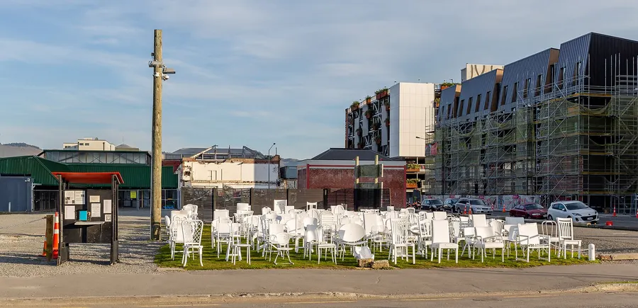 '185 Empty Chairs', a memorial in Christchurch to those who died, in 2019.