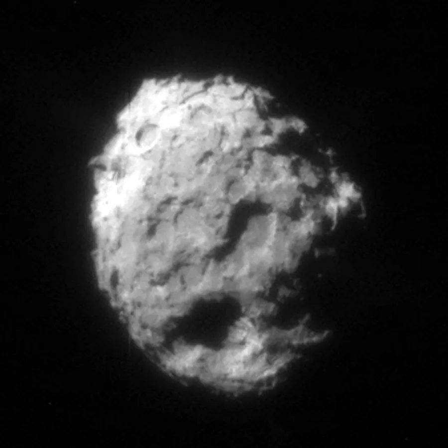 The nucleus of comet Wild 2, about five kilometres across, photographed by Stardust on 2 January 2004.