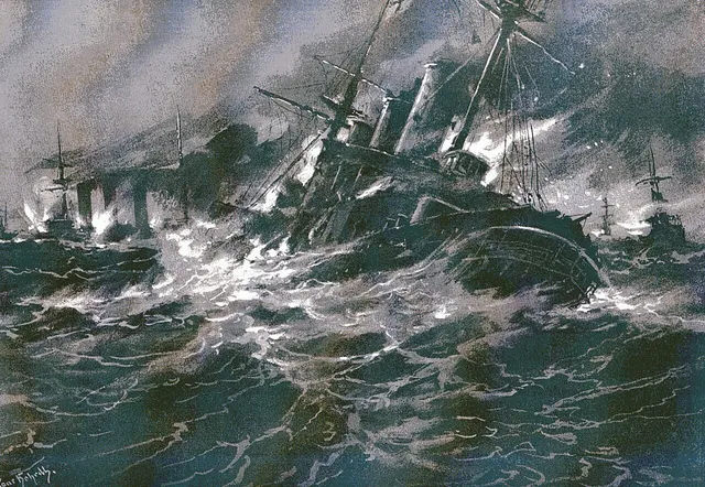 The Battle of Coronel, painted by Hans Bohrdt in 1915.