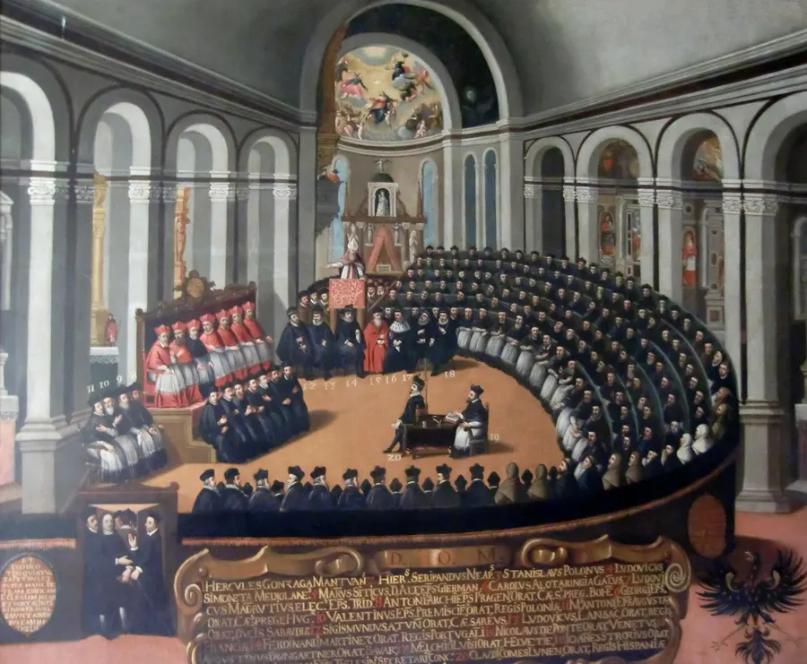 A painting of a session of the Council of Trent, in the Museo del Palazzo del Buonconsiglio, Trento.