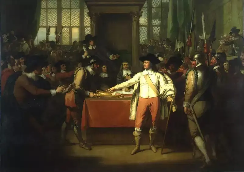 Oliver Cromwell Dissolving the Long Parliament, painted by Benjamin West in 1782.