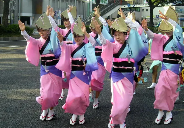 Dancers in the streets of Nagoya's Osu district during the city's Culture Day celebrations.