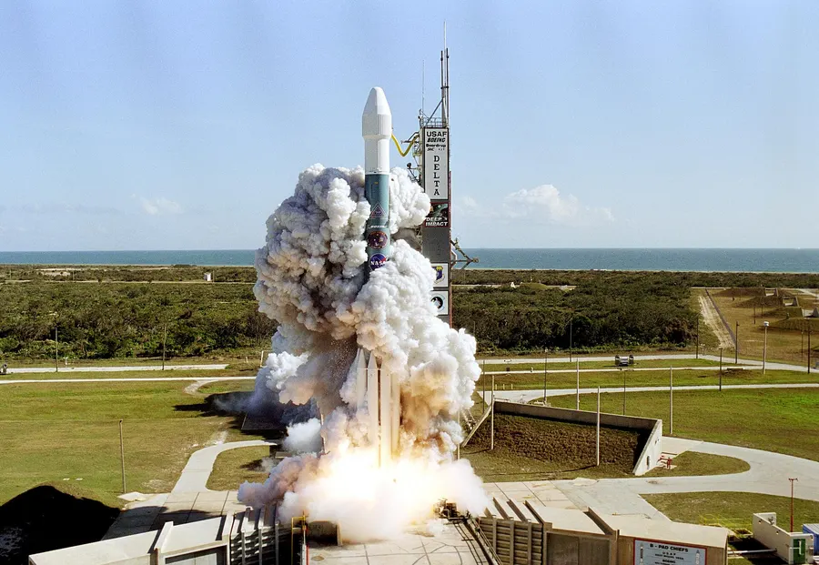 The Delta II rocket carrying NASA's Deep Impact spacecraft lifts off from Cape Canaveral on 12 January 2005.
