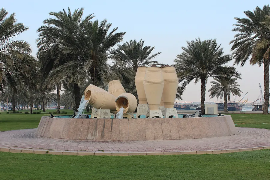 The water-jar fountain on the Corniche in Doha.
