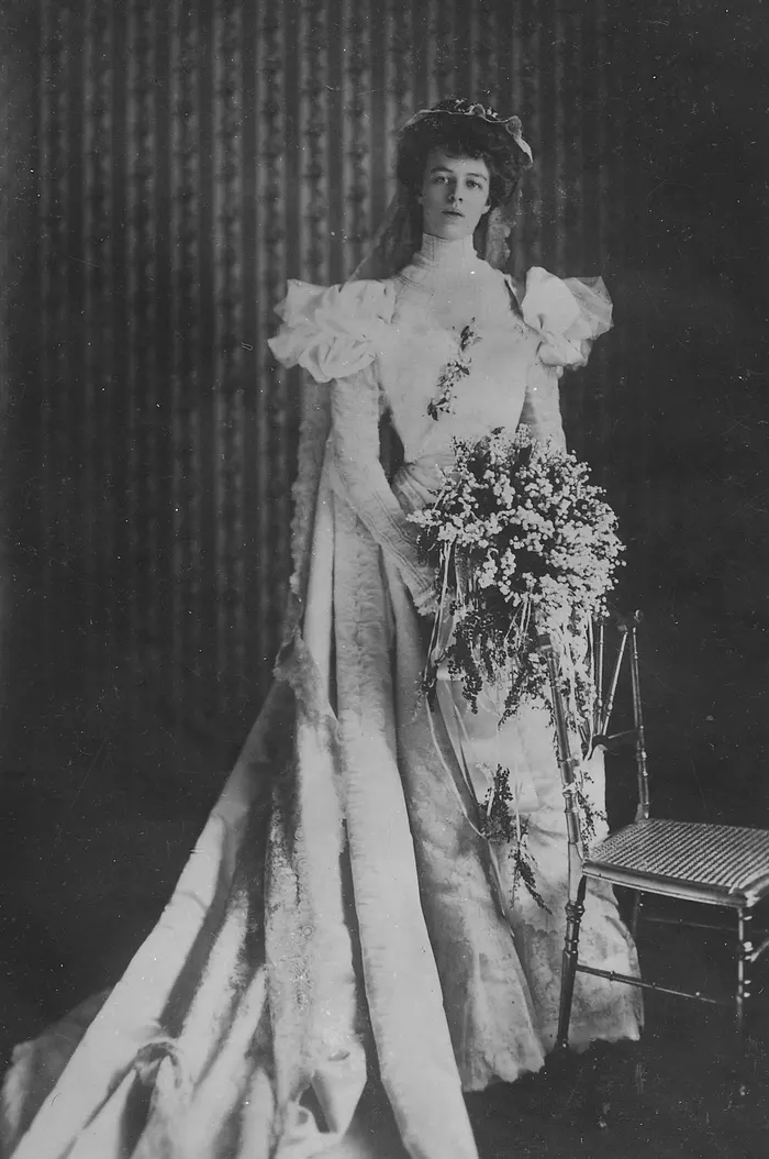 Eleanor Roosevelt in her wedding dress, photographed by Pach Brothers in New York in 1905.