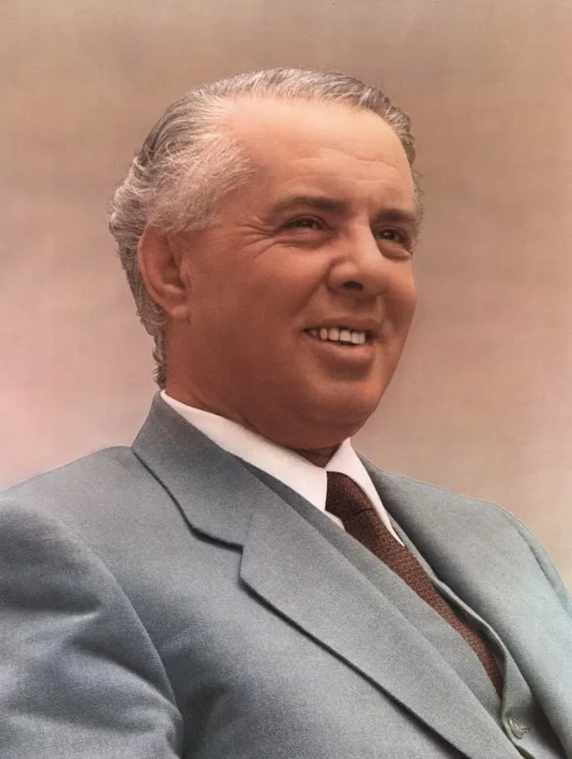 Enver Hoxha, Albania's communist leader, in an official portrait of 1968.