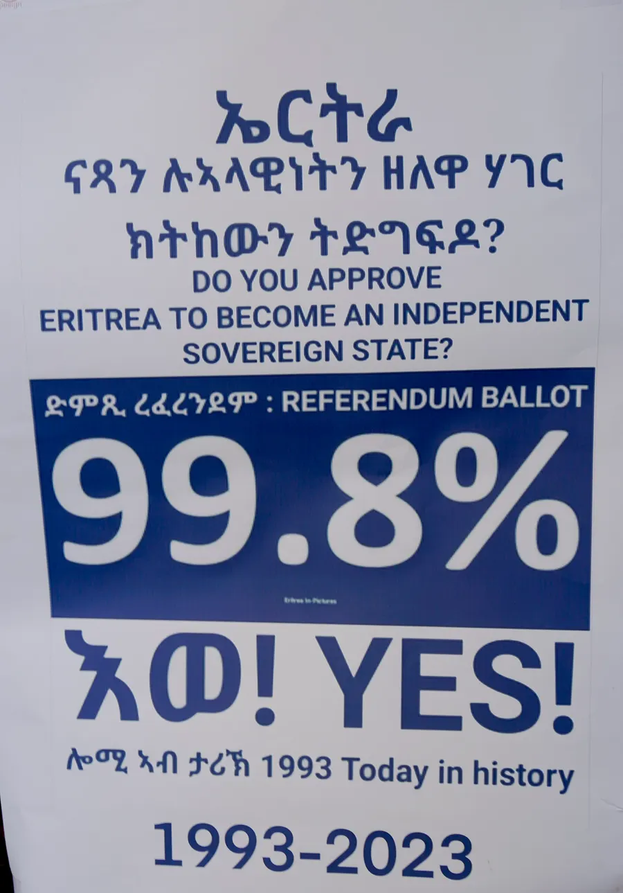A 2023 sign marking 30 years since the referendum, with its 99.8 per cent 'Yes' result.