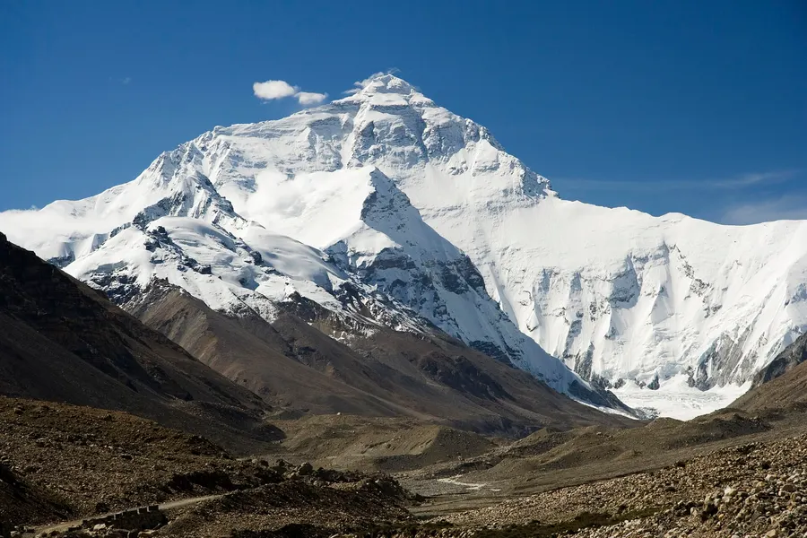 The north face of Mount Everest from the Tibetan side, the side Reinhold Messner climbed alone in 1980
