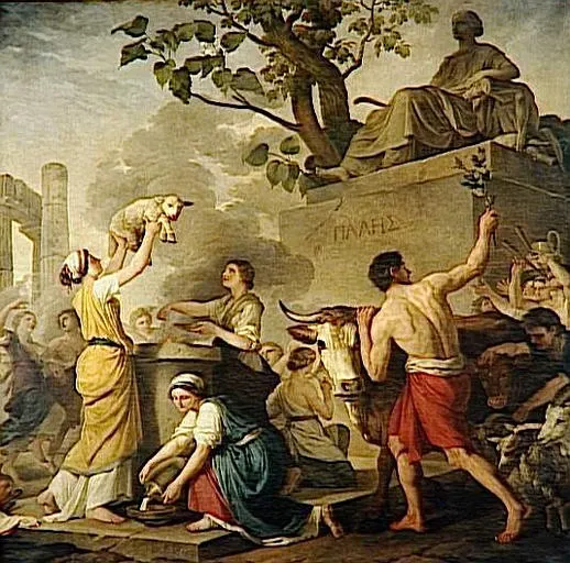The Festival of Pales, the shepherds' feast held on Rome's birthday, painted by Joseph-Benoît Suvée.